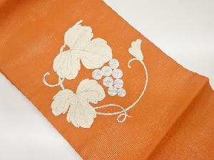 紗 銀駒刺繍葡萄唐草模様名古屋帯